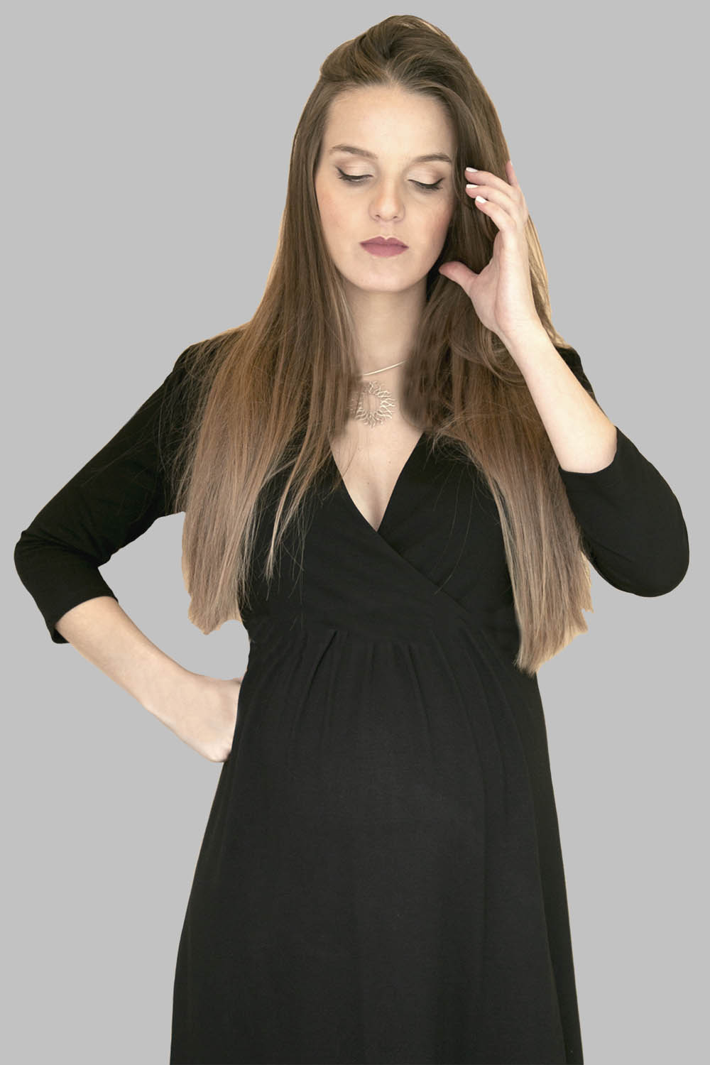 50201 Black Dress 4 insta Maternity Black VNeck Dress - Image 1